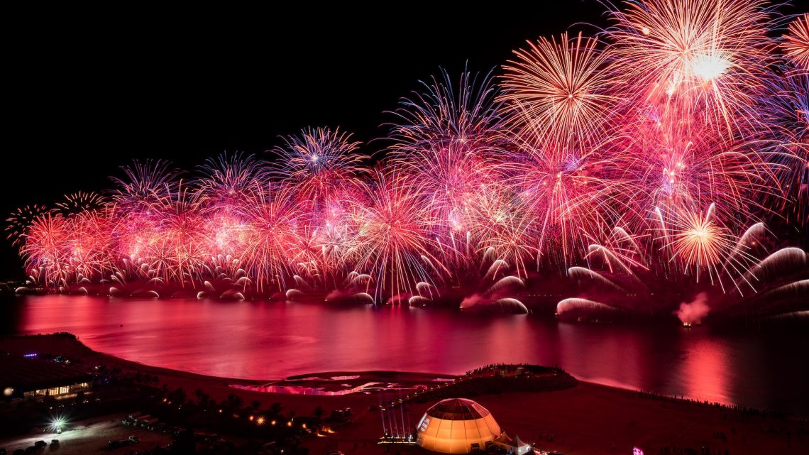 fireworks display over city during night time